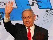 Benjamin Netanjahu bhem proslovu po volbách.
