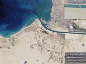 Suezský prplav zablokovaný plavidlem Ever Given, jednou z nejvtích...