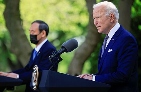 Prezident USA Joe Biden a japonský premiér Joihideh Suga v Bílém dom.