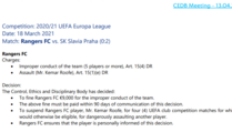 Verdikt Disciplinrn komise UEFA nad Rangers.