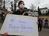 Zhruba stovka demonstrant v reakci na pravdpodobný podíl Ruska protestuje...