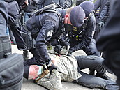Bhem protestu ped ruskou ambasádou zasahovala i policie.