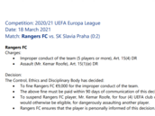 Verdikt Disciplinární komise UEFA nad Rangers.