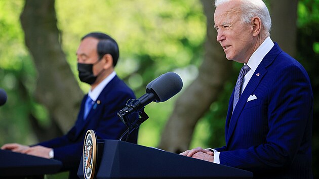 Prezident USA Joe Biden a japonský premiér Joihideh Suga v Bílém dom.