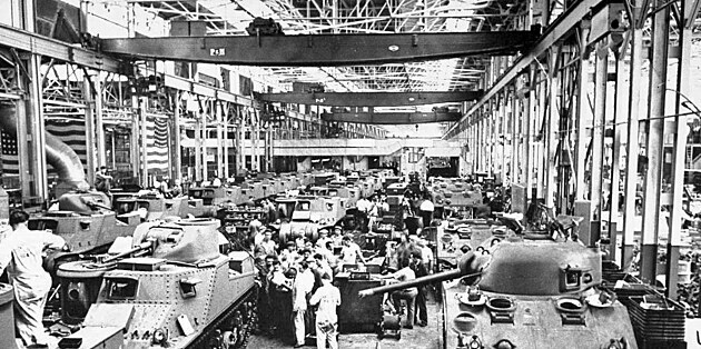 Výroba tanků v USA za druhé světové války.