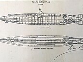 Cartagena, námoní muzeum vystavuje kopii pvodního plánu ponorky Isaaca Perala