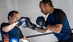 Lewis Hamilton v boxerských rukavicích.