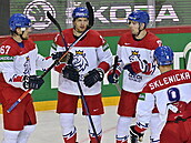 esko - výcarsko, MS v hokeji: stelec Jií Smejkal z R (vlevo) se raduje se...