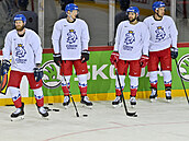 Trénink eské hokejové reprezentace na MS (Seká, Kubalík, Hanzl, Ková)