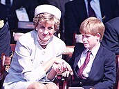 Snímek ze 7. kv�tna roku 1995. Princ Harry se svou matkou, princeznou Dianou v...