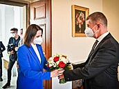 Premiér Andrej Babi se 8. ervna 2021 odpoledne v Hrzánském paláci v Praze...