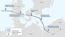 Trasa, kterou ml vést plynovod Baltic Pipe, který má pepravovat norský plyn...