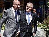 Pedseda Evropské rady Michel s australským premiérem Morissonem.