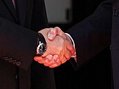 Detailní snímek potesu ruky mezi Vladimirem Putin a Joem Bidenem. Podobná...