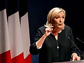 FILE PHOTO: France's far-right leader Marine Le Pen delivers a speech for the...