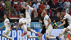 Osmifinále Euro 2020 Nizozemsko vs. Česko: hráči se radují z výhry.