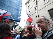 Demonstrace na praském Malostranském námstí kvli protikoronavirovým...