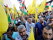 Protesty na podporu palestinského prezidenta Mahmúda Abbáse ve mst Hebron.