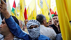 Protesty na podporu palestinského prezidenta Mahmúda Abbáse ve mst Hebron.