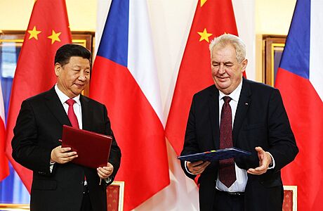 Český prezident Miloš Zeman a čínský prezident Si Ťin-pching.