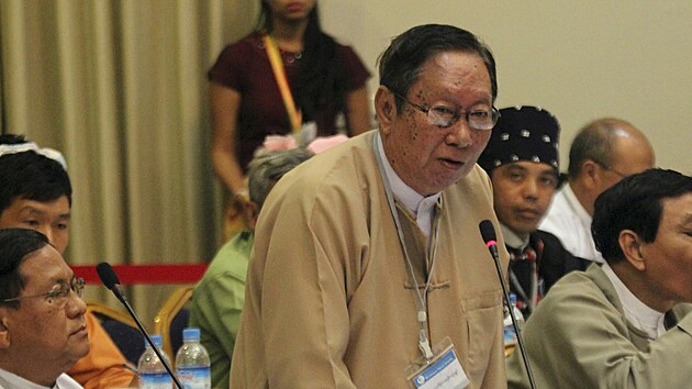 Barmský politik jan Win, mluví strany Národní liga za demokracii (NLD) a...