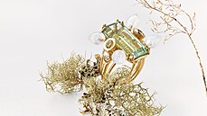 Originální prsten z kolekce Ineo 2020, žluté zlato, beryl, měsíční kameny,...