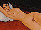 Amedeo Modigliani: enský akt leící na poltái, olej na plátn, 1917