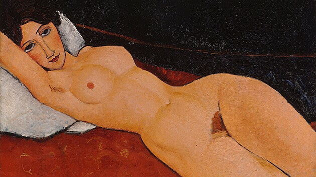 Amedeo Modigliani: Ženský akt ležící na polštáři, olej na plátně, 1917
