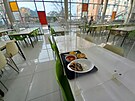 Jednotlivá místa v univerzitní jídeln jsou oddlena plexisklem