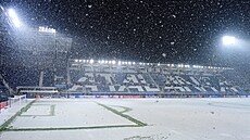 Atalanta - Villarreal: v Bergamu za�alo dv� hodiny p�ed výkopem hust� sn�it,...