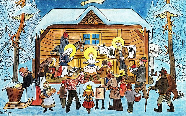 Bílé Vánoce? Musely by být až v lednu. I Lada si je na svých obrazech vymyslel