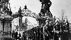 Příjezd německých okupačních vojsk do Prahy. Na snímku německé jednotky...