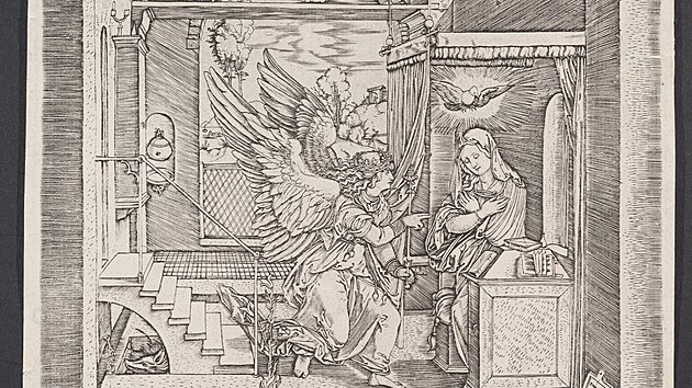 Marcantonio Raimondi, Zv�stov�n�, 1506-1508. Raimoni zkop�roval nejen D�rerovu kompozici, ale i jeho signaturu na rytin� vpravo dole