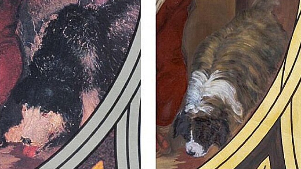 Původní podoba psa na Mánesově kalendáriu vs. současná.