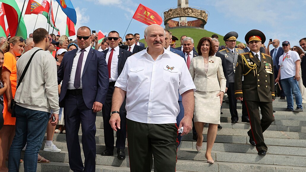 Bloruský vdce Alexandr Lukaenko pi oslavách Dne nezávislosti