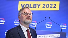 Předseda vlády a ODS Petr Fiala sleduje výsledky ve volebním štábu koalice Spolu
