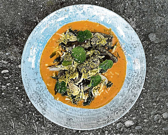 Výrazn nakyslá chu rajat v omáce jemné makové noky dobe doplní