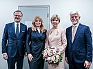 Zleva: český premiér Petr Fiala, slovenská prezidentka Zuzana Čaputová, první...