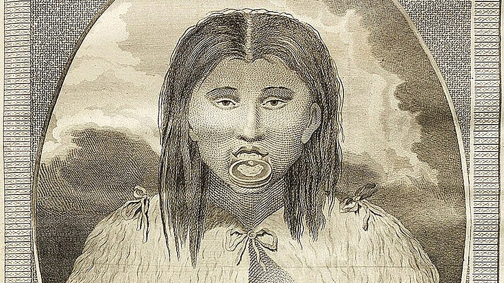 Žena z kmene Haidů na rytině George Dixona z roku 1789
