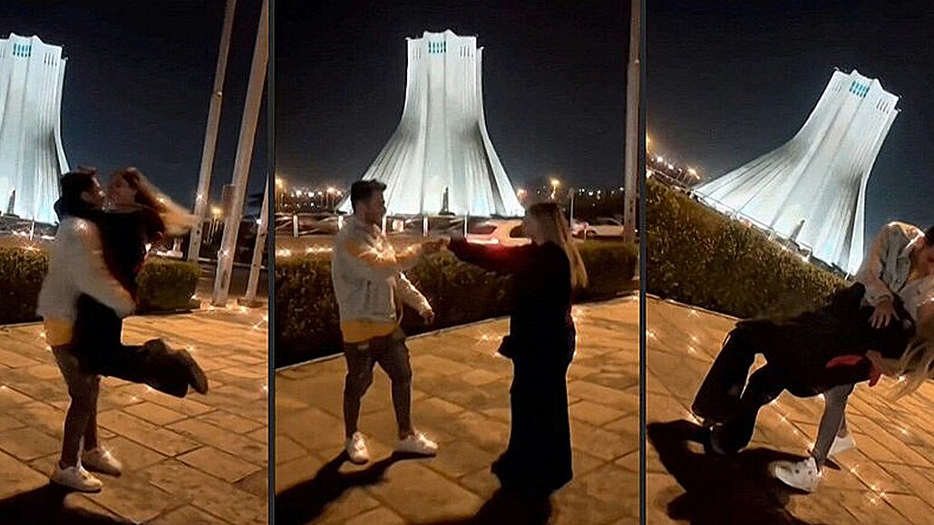 Mladý íránský pár Astijáz Haghighová (21) a Amír Mohammad Ahmadí (22) tančí...