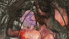 Zrození Venuše, zrození ze tmy, 2020–21, tuš, akvarel, pastel