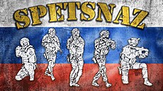 Plakát, který zobrazuje v činnosti ruské Specnaz.