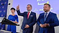 Předsedové stran koalice Spolu - Markéta Pekarová Adamová, Petr Fiala a Marian...
