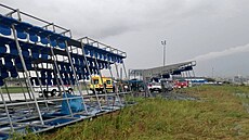 Popadan tribuny ve sportovnm komplexu v ruskm Rostovu.