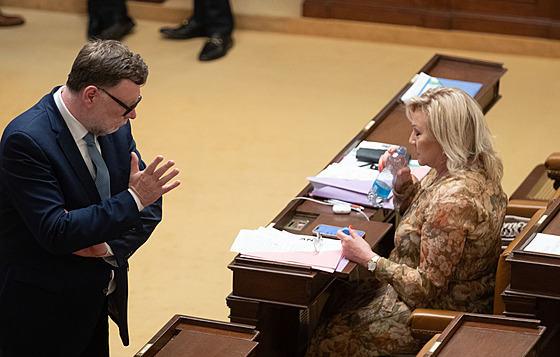 Zbyn�k Stanjura a Alena Schillerová ve Sn�movn�.