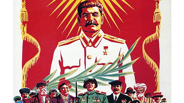 Stalin jako záivá hvzda na dobovém propagandistickém plakát. V Pobaltí a...