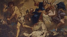Bůh trestá Kaina za bratrovraždu na obraze Giambattisty Mengardiho