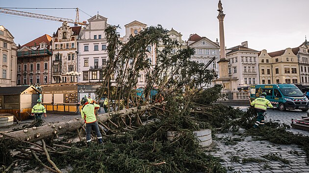 Kcen vnonho stromu na Staromstskm nmst. (8. ledna 2024)