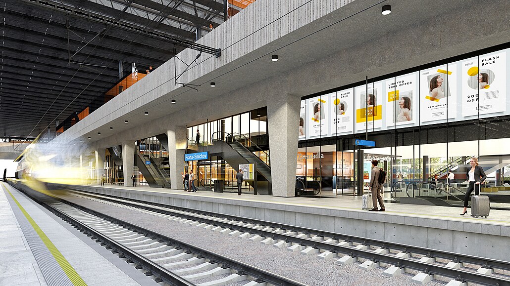Vizualizace rekonstruované výpravní budovy ve stanici Praha-Smíchov.