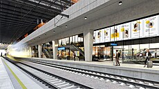 Vizualizace rekonstruované výpravní budovy ve stanici Praha-Smíchov.